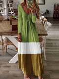 Long Sleeve Multi-Color V-Neck Maxi Dress