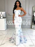 Sweetheart Floral Trumpet Mermaid Snow Print Prom Dress