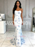Sweetheart Floral Trumpet Mermaid Snow Print Prom Dress
