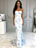 Sweetheart Floral Trumpet Mermaid Snow Print Prom Dress