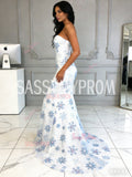 Sweetheart Floral Trumpet Mermaid Snow Print Prom Dress