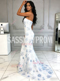 Sweetheart Floral Trumpet Mermaid Snow Print Prom Dress