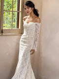 Trumpet Mermaid Backless Long Sleeve Lace Wedding Dress