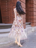 Tea Length A Line Floral Tulle Prom Dress