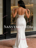Spaghetti Straps Sparkle Sequin Trumpet Mermaid Wedding Dress