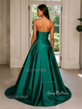 Beading Satin A Line Green Sweetheart Prom Dress With Slit