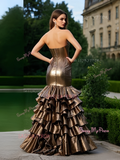 Trumpet Mermaid Ruffles Coffee Strapless Prom Dress