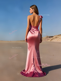 Beading Ruched Satin Pink One Shoulder Prom Dress With Slit