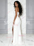 Sheath Column Strapless Satin Wedding Dress With Slit