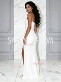 Sheath Column Strapless Satin Wedding Dress With Slit