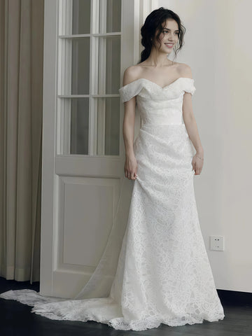Lace Trumpet Mermaid Train Off The Shoulder Wedding Dress