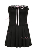 Fit Ruffle Hem Black Strapless Dress