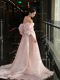 Puffy Sleeves Pink Off The Shoulder Sheath Column Prom Dress