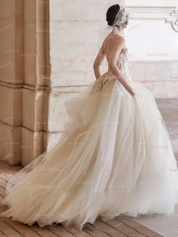 Lace Appliques Tulle Sweetheart A Line Wedding Dress US8 / Ivory Lace Appliques Tulle Sweetheart A Line Wedding Dress US8 / Ivory