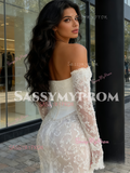 Beading Tulle Trumpet Mermaid Long Sleeve Strapless Wedding Dress