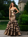 Trumpet Mermaid Ruffles Coffee Strapless Prom Dress