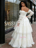 Off The Shoulder Long Sleeve Satin Vintage Wedding Dress
