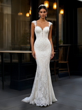 Lace Trumpet Mermaid Straps Sweetheart Wedding Dress