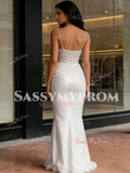 Spaghetti Straps Sparkle Sequin Trumpet Mermaid Wedding Dress