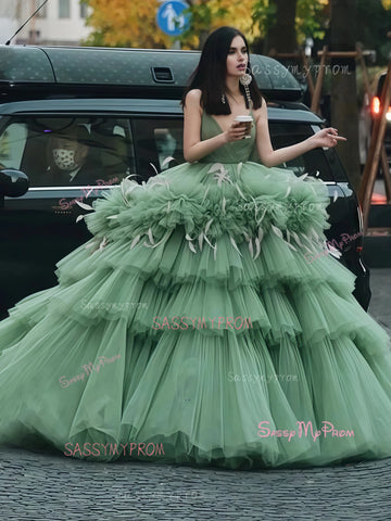 V Neck Layer Ball Gown Green Tulle Prom Dress Sassymyprom V Neck Layer Ball Gown Green Tulle Prom Dress Sassymyprom