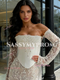 Beading Tulle Trumpet Mermaid Long Sleeve Strapless Wedding Dress