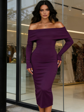 White Long Sleeve Elegant Knit Club Party Midi Maxi Dress