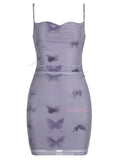 Floral Print Spaghetti Straps Lavender Mini Dress