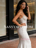 Spaghetti Straps Sparkle Sequin Trumpet Mermaid Wedding Dress