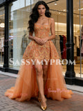 Square High Low Tulle Beading Orange Straps A Line Prom Dress