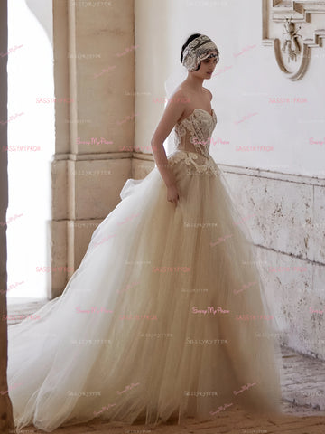 Lace Appliques Tulle Sweetheart A Line Wedding Dress Sassymyprom Lace Appliques Tulle Sweetheart A Line Wedding Dress Sassymyprom