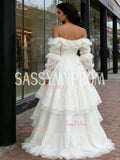 Off The Shoulder Long Sleeve Satin Vintage Wedding Dress