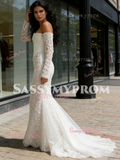 Beading Tulle Trumpet Mermaid Long Sleeve Strapless Wedding Dress