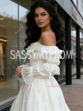 Off The Shoulder Long Sleeve Satin Vintage Wedding Dress