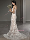 A Line Backless Square Lace Wedding Dress