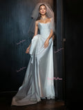 Satin Draped Backless Straps A Line Wedding Dress