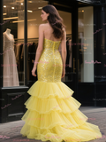 Yellow Beading Sequin Trumpet Mermaid Ruffles Prom Dress