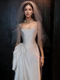 Satin Draped Backless Straps A Line Wedding Dress