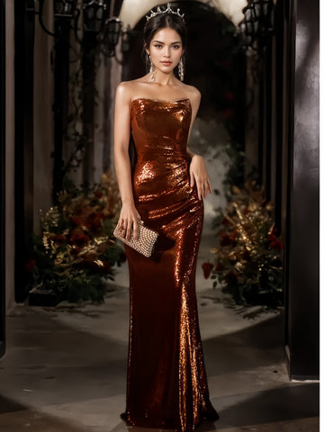 Sequin Sheath Column Coffee Strapless Prom Dress US8 / Pink Sequin Sheath Column Coffee Strapless Prom Dress US8 / Pink