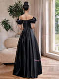 Black Satin A Line Off The Shoulder Prom Dress