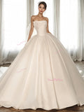 Flowers Ball Gown White Satin Strapless Wedding Dress