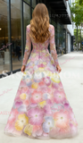 Square A Line Beading Tulle Colorful Long Sleeve Prom Dress