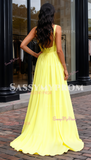 A Line Floor Length Satin Yellow Straps Prom Dress