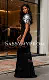 Cape Trumpet Mermaid Spandex Black Strapless Prom Dress