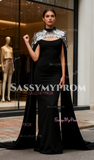 Cape Trumpet Mermaid Spandex Black Strapless Prom Dress