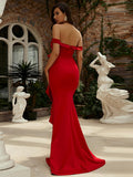 Red Flower Mermaid Trumpet Maxi Party Dress