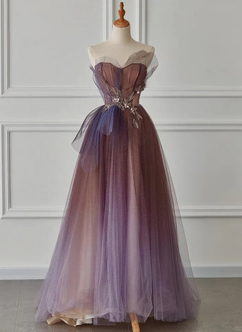 Sparkle Purple Beading Ruffles Tulle Prom Dress