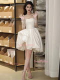 Short Mini Satin A Line Strapless Wedding Dress