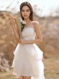 Tulle Short Mini White Ruffles Homecoming Dress