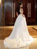 Satin A Line Halter Wedding Dress With Slit