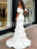 Satin Trumpet Mermaid Flower Off The Shoulder Wedding Dress